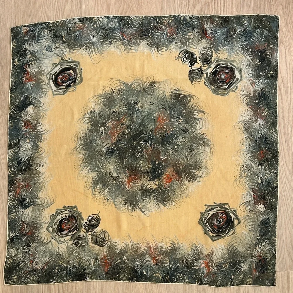 Vintage 100% Silk Marbled Print Scarf